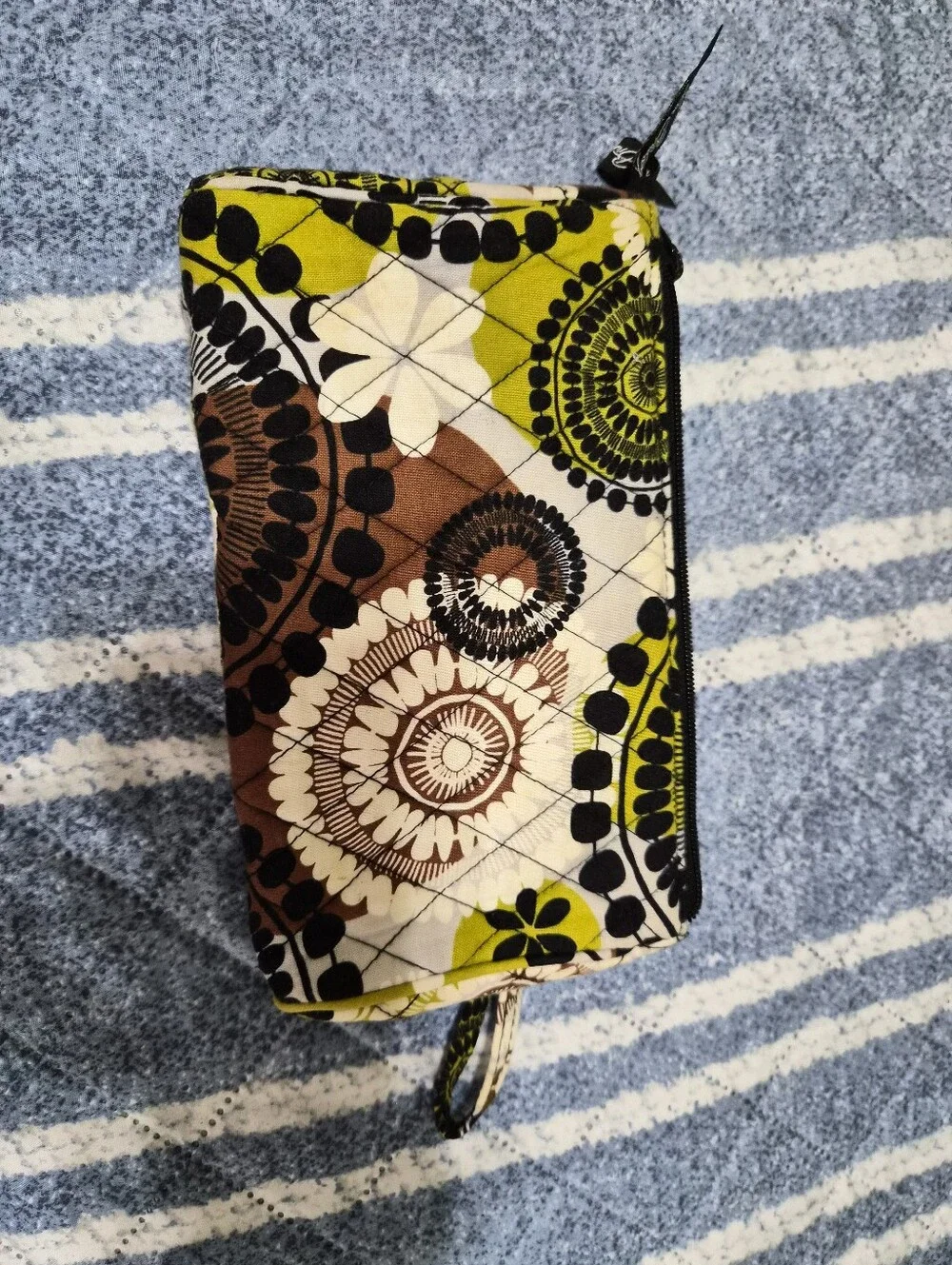 Quilted Floral Wristlet Wallet in Yellow, Brown & Black